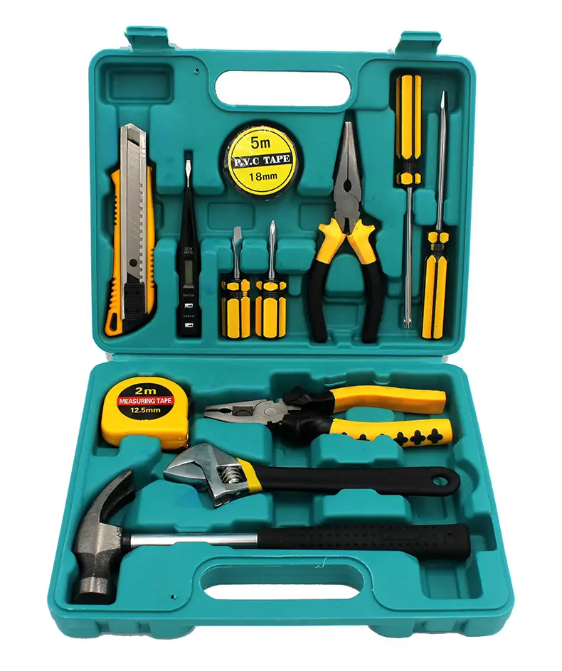 Juego de herramientas Kit de mano para el hogar general con caja de herramientas de plástico Estuche de almacenamiento Juegos de herramientas de reparación profesional verde Kit de herramientas de mano