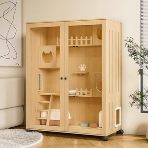 Villa pour chat rectangulaire moderne en bois massif, personnalisable, avec fermeture à poussoir, meuble de maison pour chat, niche intérieure pour chat - Product Image 2