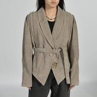 Veste de moto en cuir véritable de mouton, modèle court, de luxe, avec ceinture, pour femme, printemps-automne, personnalisable, en cuir souple, vente en gros, fournisseur