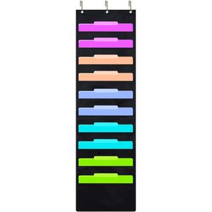 Organisateur de dossiers suspendus à 10 poches, support mural pour documents de bureau, en tissu non tissé noir - Product Image 1