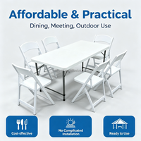 Table pliante en plastique blanc avec ensemble de chaises pliantes, table et chaises pliantes portables pour fête en plein air, pique-nique d'anniversaire