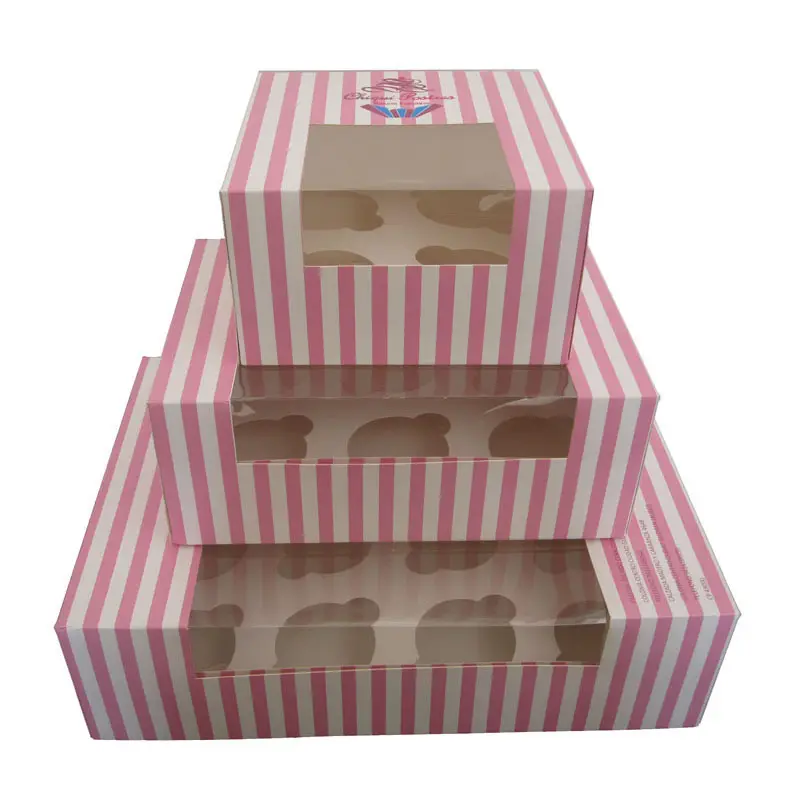 custom printed mini cupcake bouquet boxes and packaging with window,wholesale cupcake boxes and trays