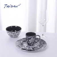 Bol en porcelaine haute qualité, bol à soupe en céramique durable avec finition brillante blanche et noire, 700 ml / 24,7 oz, pour service de table haut de gamme