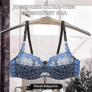 Joliedress Breathable Ultra-Thin Lace Knitted Adjusted-straps Embroidery Flower Wire Free 3/4 Cup Backless Everyday Bra for - Product Image 2