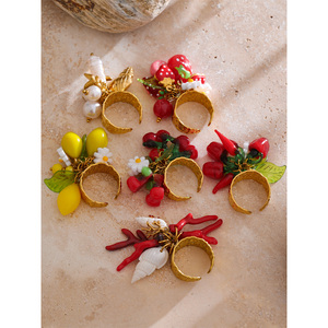 JINYOU 286 Trendy Stainless Steel <strong>Ring</strong> 18K Gold Plated Exquisite Glass Chili Strawberry <strong>Conch</strong> Lemon Shell Pearl Thick Open <strong>Ring</strong> - Product Image 5