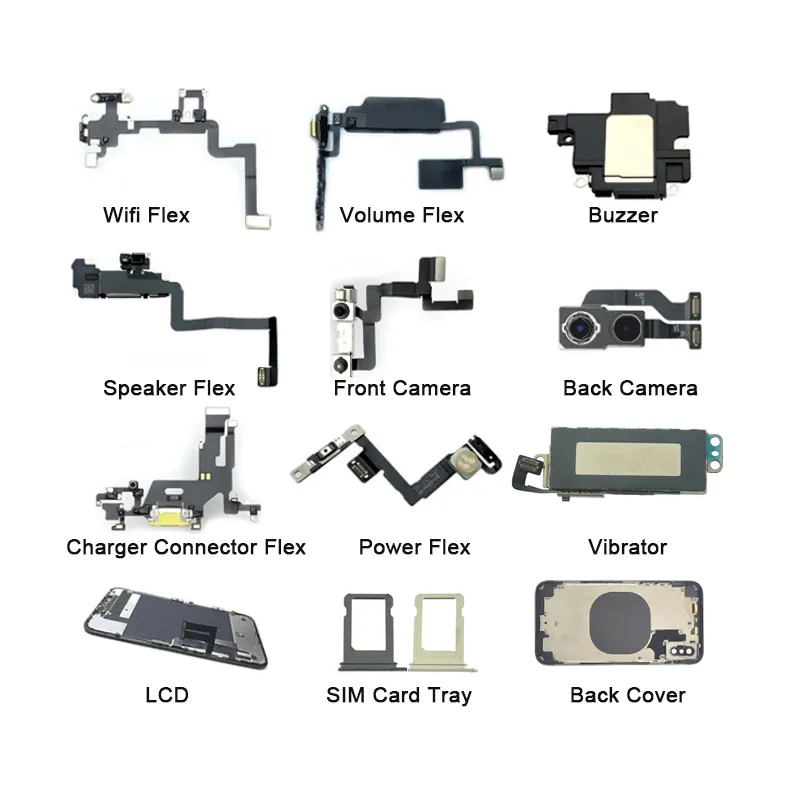 Điện Thoại Di Động Cho iPhone Các Bộ Phận Lcd Âm Lượng Loa Flex Trở Lại Phía Trước Máy Ảnh Charger Nối Flex Vibrator Thẻ SIM Khay Bìa Sau