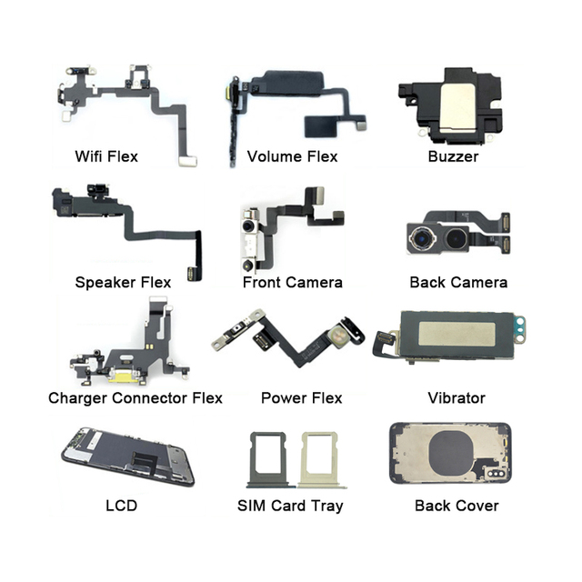 Mobile Phone for iPhone Parts Lcd Volume Speaker Flex Back Front Camera Charger Connector Flex Vibrator SIM Card Tray Back Cover