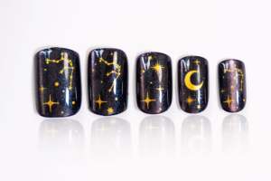 Uñas Postizas de ABS con Purpurina Negra, 24 Piezas, Forma de Almendra, Diseño Celestial, OEM ODM, Uñas Personalizadas con Diseño de Galaxia, Luna y Estrellas - Product Image 5