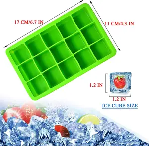 Nampan es batu, nampan es silikon mudah dilepas cetakan fleksibel untuk Freezer hitam persegi 15 alat es krim