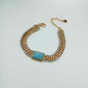 Trendy Fashion Chain <b>Bracelet</b> 316L Stainless Steel Zinc Alloy PVD Gold Plating Turquoise Stone <b>Crystal</b> Accents Women's Jewelry - Product Image 1