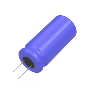 Condensador de canal del fabricante 672D127F100ET5D, de aluminio, 120uF, 50V, radial TH, 120 uF, de orificio pasante - Product Image 1