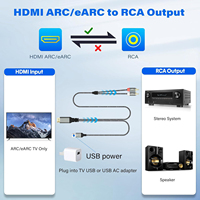 Câble convertisseur audio 2 RCA unidirectionnel 192 kHz pour ARC/eARC, longueur personnalisable, alimentation USB, pour haut-parleur audio stéréo L/R
