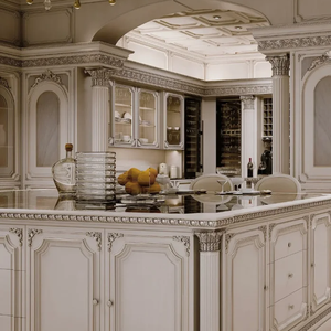 Gabinete Retro Gabinete Clásico Francés Gabinete de Cocina Personalizado Pintado Plata Tallado Personalizado Lujo Barroco - Product Image 1