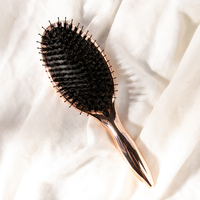 Brosse démêlante de luxe OEM personnalisée avec logo, en poils de sanglier électroplaqués et nylon mélangé, pour massage du cuir chevelu, antistatique et coussinée, pour femmes