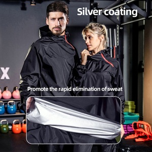 Ensemble de survêtement amincissant pour hommes et femmes, vêtements de sport et de fitness pour la perte de poids, pull à capuche zippé avec revêtement argenté, ensemble de combinaison de <span class=keywords><strong>sauna</strong></span> - Product Image 2