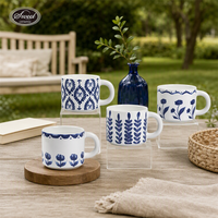 Ensemble de tasses à café en céramique peintes à la main avec soucoupe, design classique SWT, résistant au lave-vaisselle et au micro-ondes, cadeau mignon pour la maison ou le bureau