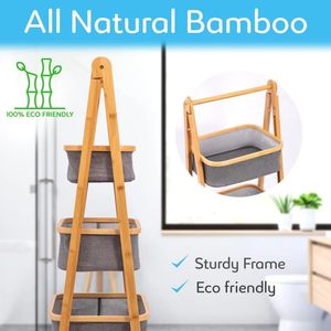 Estante de Bambú Natural CF de 3 Niveles <span class=keywords><strong>con</strong></span> Contenedores de <span class=keywords><strong>Tela</strong></span>, Estante Independiente <span class=keywords><strong>con</strong></span> Patas Antideslizantes, para Almacenamiento de Detergente, Cosméticos y Artículos de Baño - Product Image 4