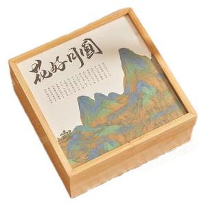 Caja de bambú para pastel de luna, caja de regalo rectangular portátil de doble capa de madera natural de nogal para el Festival del Medio Otoño - Product Image 3