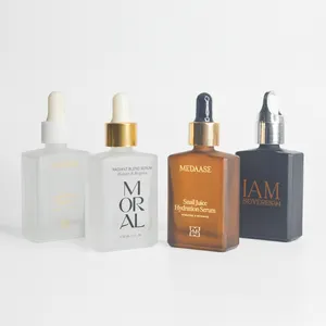 Serum saç kare cam şişe 15 ml 30 ml 50 ml için altın damlalıklı amber kahverengi uçucu yağ