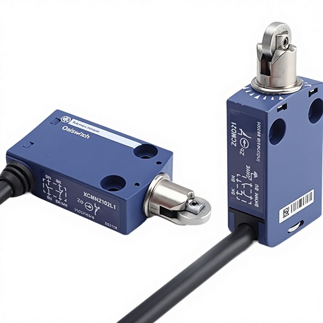 Telemecanique XCMD2102L1 Miniature Limit Switch, Steel Roller Plunger, 1NC+1NO Snap Action, 1m Pre-wired Cable
