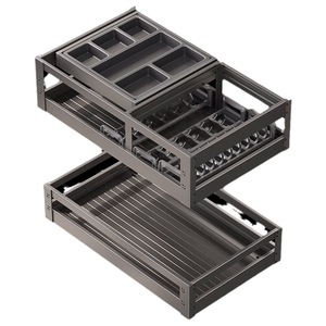 Luxurious Modern Aluminum Alloy Kitchen Drawer Cabinet Double Layer Bowl Basket Seasoning <b>Storage</b> Living Room Hotel School - Product Image 1