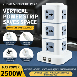 Enchufe Universal Multi-Puerto Vertical 2026 con Protección Contra Sobrecarga Independiente y Sobretensión, EU/UK/AU 10A, para Oficina y Hogar, con USB - Product Image 2
