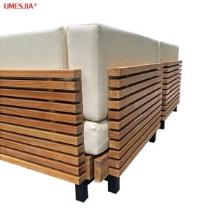 Divano componibile modulare in <span class=keywords><strong>teak</strong></span> Caicos per esterni, personalizzabile, con bracciolo sinistro/destro, cuscini, divano ad angolo a forma di L con tavolino da caffè - Product Image 3