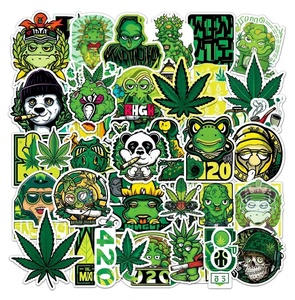 雑草の葉っぱグラフィティステッカー Hlmブランド ビニール素材 ノートパソコン、荷物、車、スケートボード用 防水仕様 カスタマイズ可能 - Product Image 4