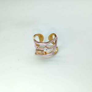 Fashion <b>Rings</b> 316L Stainless Steel PVD Gold Plating Pearl Inlay <b>Adjustable</b> <b>Size</b> For Women Jewelry - Product Image 1