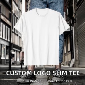 Camiseta de Manga Corta para Hombre, Cuello Redondo, 100% Algodón, Tejido de Punto, Estilo Vintage, Corte Ajustado, con Logotipo Personalizado, Superventas - Product Image 2