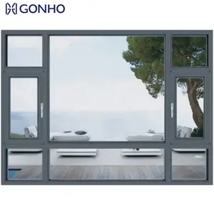 GONHO Security Windows With Grill Double Glazing Swing Aluminium Alloy Waterproof Casement Window