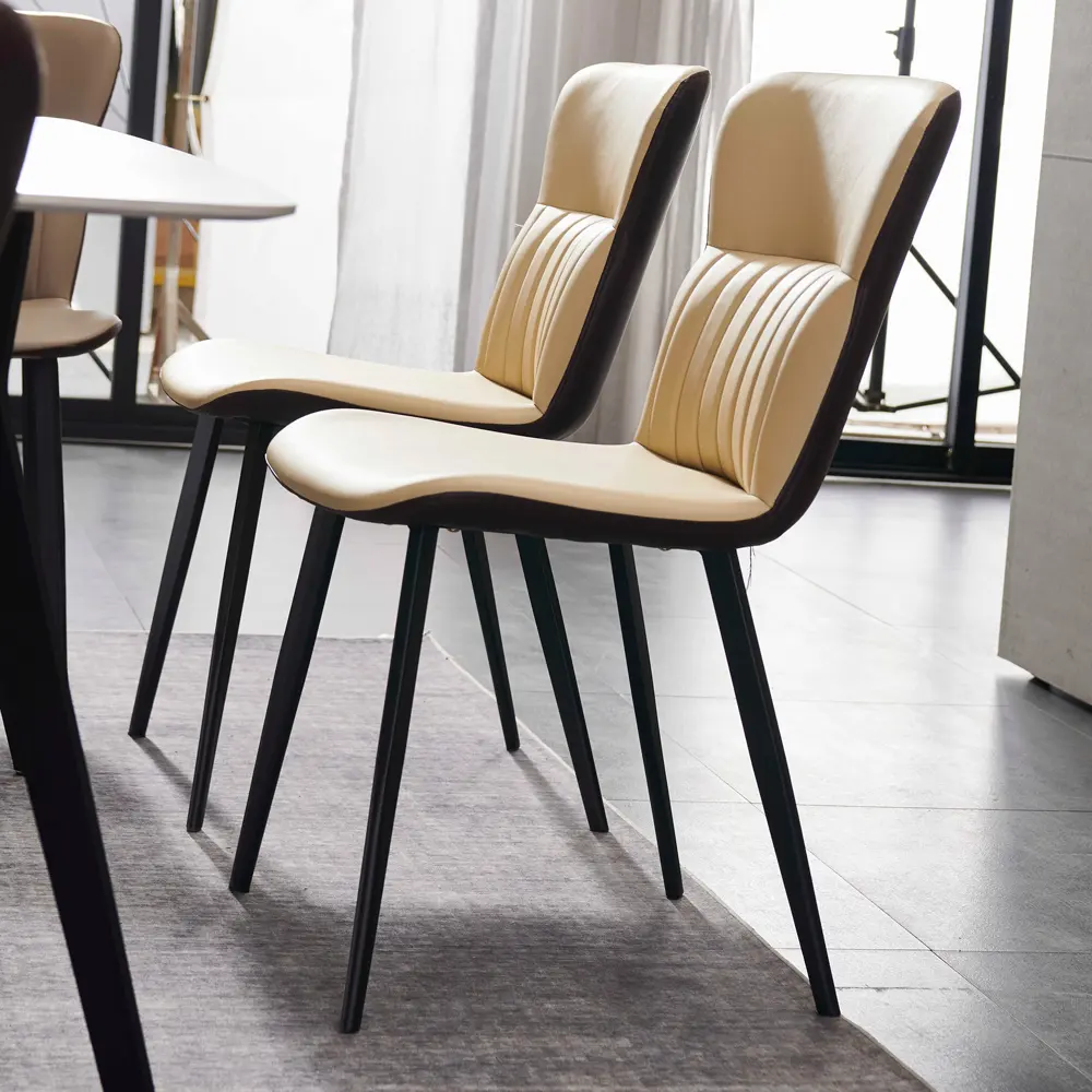 Luxe Europese Modern Design Lederen Kaki Licht Geel Eetkamerstoel Sets Van 6 Stoelen Hotel Restaurant Eetkamer Stoelen