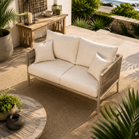 Ensemble de canapés de conversation de luxe en corde tressée résistante aux intempéries pour l'extérieur, idéal pour villa, jardin et terrasse