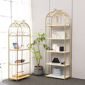 Étagère de rangement en forme de cage à oiseaux dorée de style nordique, écologique, multi-niveaux, pour l'affichage au sol de livres, cosmétiques, nail art, chaussures, sacs - Product Image 3