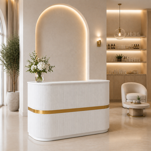Bureau de réception moderne en métal rayé pour salon de beauté, mobilier de bureau pour immeuble commercial, bureaux de réception exécutifs - Product Image 1
