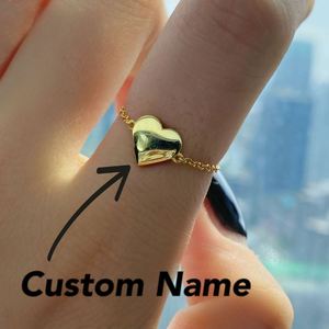 Dylam Trendy Bagues de doigt ajustables en argent sterling 925, motif chaîne en or 18 carats, lettre d'amour, très tendance, charmantes et mignonnes - Product Image 4