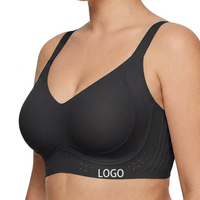 Sujetador deportivo SHANGBINI negro de alto impacto sin costuras, talla grande, copas moldeadas sin aros, ventilación perforada, con laterales acanalados