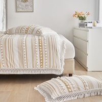 Parure de lit tissée style Bohème 3D avec pompons, 300 fils/cm², literie de luxe écologique pour tailles EU/US