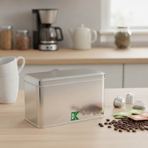 Rectangle Tin <b>Can</b> 800 ml Tea <b>Coffee</b> and Hot Drinks Box 149 x 74 mm x H78 mm 0.8 lt Slip Lid - Product Image 3
