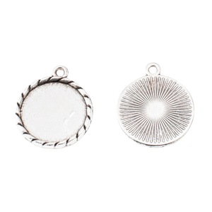 Ronde bezel-omlijstingen voor het maken van sieraden, 17 mm zinklegering touwrand, antiek brons en antiek zilver - Product Image 2