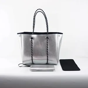 High Capacity Wholesale Neoprene Silver Perforated Neoprene Bag Beach Bag