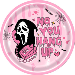 DAMAI 2024 New Design Halloween Pink Theme Horror Disposable Party Paper Plate for Kids HANG up Party Decoration Supplies - Product Image 2