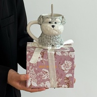 Tasse à café en céramique Lelyi motif chiot mignon, style créatif et tendance, avec cuillère, cadeau idéal pour couple ou anniversaire
