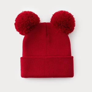 Knitted Hat Double Pom Pom Warm Windproof Ski Cap Adult Solid Color Acrylic Fiber - Product Image 2