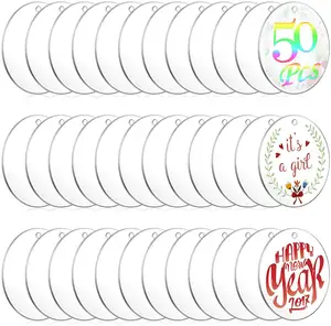 3 Inch Round Circle Acrylic Blanks Bulk for Vinyl Clear Acrylic Discs Keychain with Hole Engraving DIY Projects