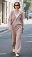 Cardigan à capuche zippé en tricot de cachemire à coupe ample et pantalon large pour femmes ensemble de survêtement deux pièces