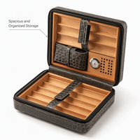 Étui de voyage pour cigares en cuir de crocodile de luxe, 8 cigares, portable, avec fermeture éclair, hygromètre intégré, doublure en bois de cèdre espagnol