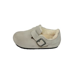 Closed Toe Suede <b>Slippers</b> With Fur Lining And Buckle Detail Winter Insulated Rubber Sole - Product Image 1