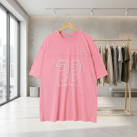 T-shirt rose en jersey maille surdimensionné à manches courtes avec imprimé lettres et chiffres, tee-shirt de sport pour homme