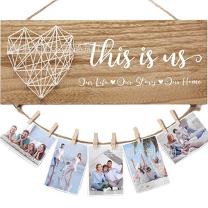 Étiquette suspendue en bois minimaliste moderne avec cordon, panneau suspendu en forme de cœur, pince à photos, plaque en bois, souvenir de croissance - Product Image 5